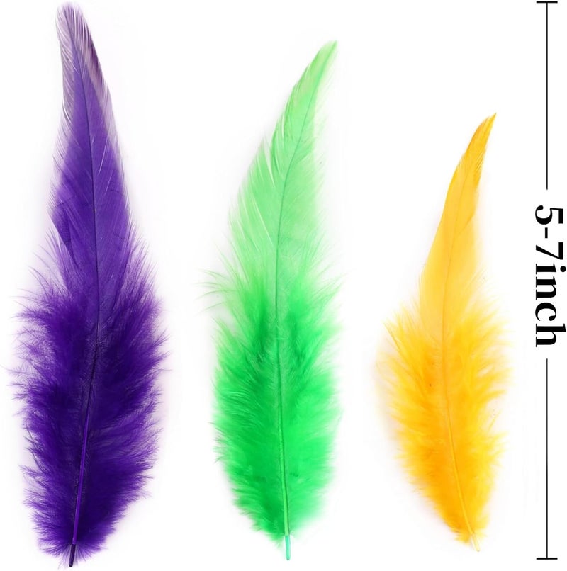 Holmgren Mardi Gras Craft Feathers - 200pcs 5-7inch Rooster Feathers for Mardi Gras Decoration Carnival Masquerade Party Costume Decoration (Mardi Gras) - Image 4